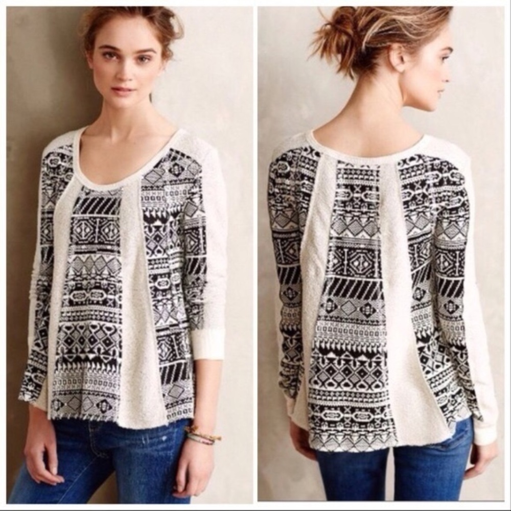 Anthropologie Lilka Geo-Jacquad Swing Pullover